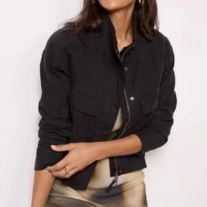 Evereve Linen-Blend Camp Two Pocket Utility Jacket w/ Mock Neck - Womens XL